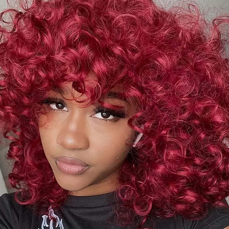 14 Inch Short Curly Wigs for Black Women,Big Curly Wig with Bangs,Afro Kinky Curls,Natural Looking Synthetic Wavy Curly Wig for African American Women, Curled Wig, Synthetic Material Wigs