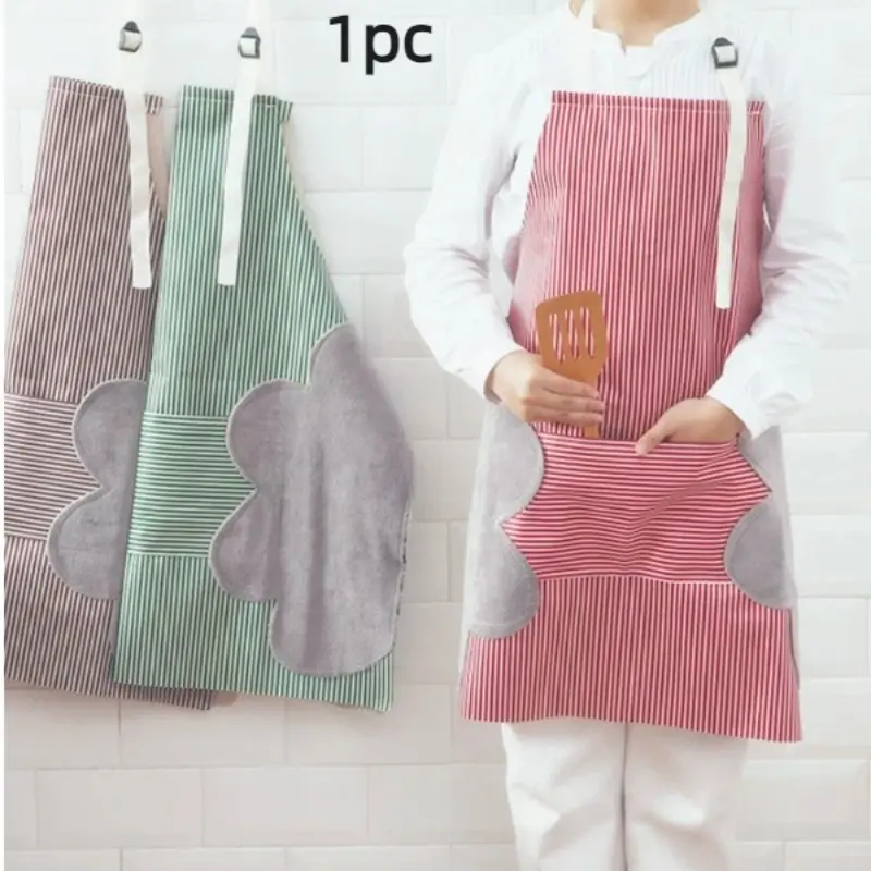 Adjustable Waterproof Kitchen Apron, Aprons with Pockets, Large Hand Towel Pocket, Fashion Striped Polyester Blend, Ideal for Cooking and Baking, Women's Practical Kitchen Wear