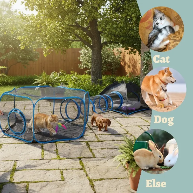 Outdoor Cat Enclosures for Cats Indoor, Patio Portable Mesh Cat Tent, Tunnel, Playhouse with Free Carry Bag & Metal Rod for Multiple Cats and Small Animals