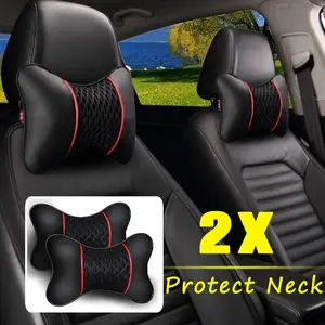 2 Car Neck Pillows, Universal Soft Breathable Leather Auto Neck Support Cushions, PU Leather, All Season Safety Headrest