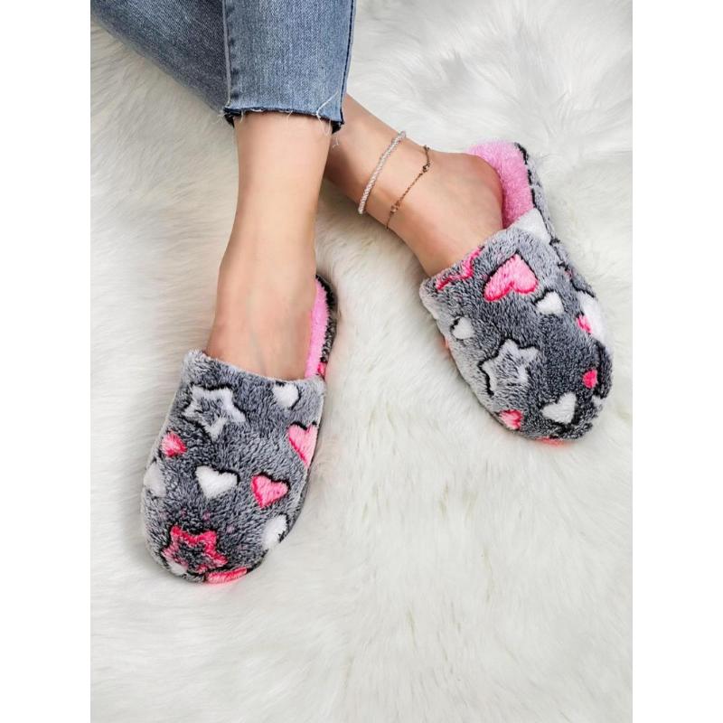 (New)2024 Cartoon Star & Heart Pattern Bedroom Slippers, Minimalist Comfortable Indoor Non-slip Slippers for Girl, Fluffy Warm Indoor Home Slippers for Back To School Dormitory Wear, Plush Footwear, Shoes for Women