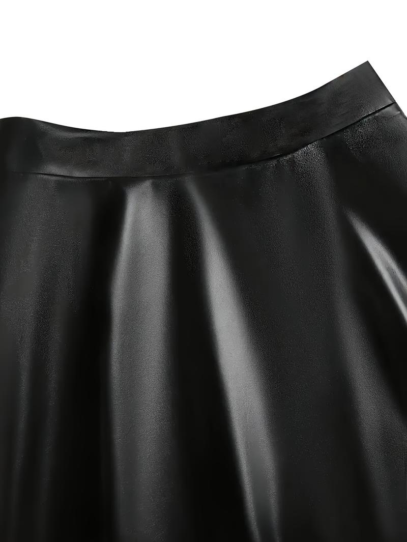 Elegant PU Leather Skirt, High Waist Slimming Pleated Design, Fashionable Women's Clothing for Fall & Winter Seasons