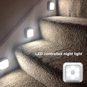 1pc 6-LED Motion Sensor Step Light, Cordless LED Night Light, Battery Operated, for Indoor Use, Hallway, Stairway, Closet, Kitchen, Under Cabinet Lighting（not include battery）