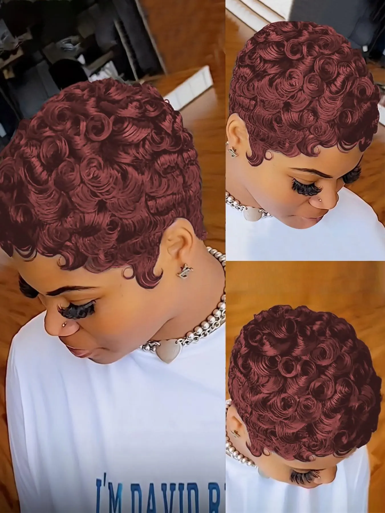 Curly Wave Human Hair Wig for Women Pixie Cut Full Machine Made Wig 150% Density 6 Inch Wig Ideal for Daily Use and Special Occasions like Christmas and New Year Party