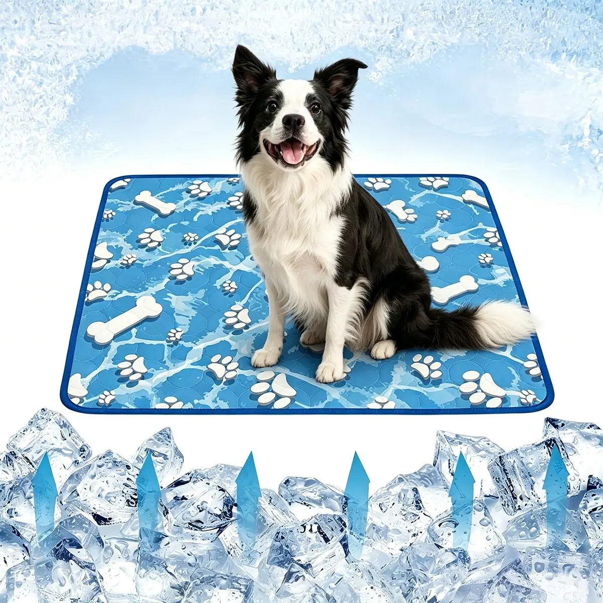 Dog Cooling Mat, Washable Self-Cooling Pad for Medium and Small Dogs and Cats, Cute Bone Claw Pattern Design, Durable Scratch-Resistant Pet Chill Mat for Crate, Car Travel & Indoor Use, Cold Fiber Surface