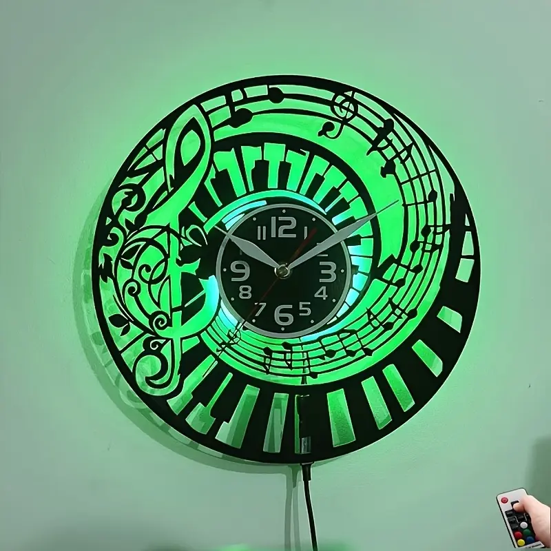 11.8 Inch Music Themed Wall Clock - Piano Key & Musical Note Design, Perfect for Music Room, Studio Decor - Gift for Pianists, Musicians & Music Lover, Decorative Your Living Room, Bedroom, Study, Entertainment Room, Music Room, Gym, Garden