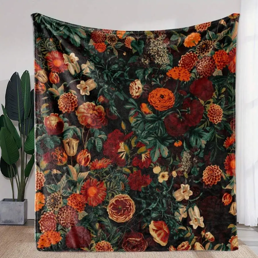 Bohemian Style Vintage Wildflowers Flannel Blankets Throws Sofa Towel Soft  Comfortable Throws Blankets Birthday Family Holiday Daily Couple Party Anniversary Wedding Souvenir Halloween Christmas Graduation Season Thanksgiving Bed Sofa