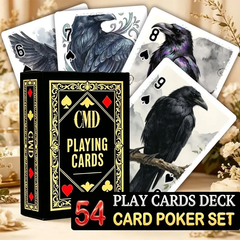 1 set of 54 standard playing cards, vintage crow pattern collectible deck, Decks of Cards, multi-purpose cards, travel storage and wall decoration, family night game supplies and party gifts, suitable for New Year's, Halloween, Christmas