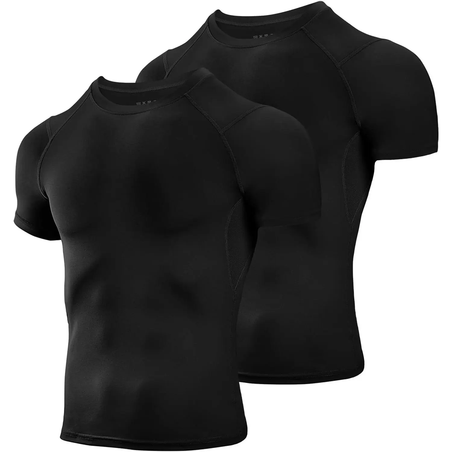 Men's Compression Shirts 2 Pack, Short Sleeve Athletic Compression Tops Cool Dry Workout T Shirt(Gift)