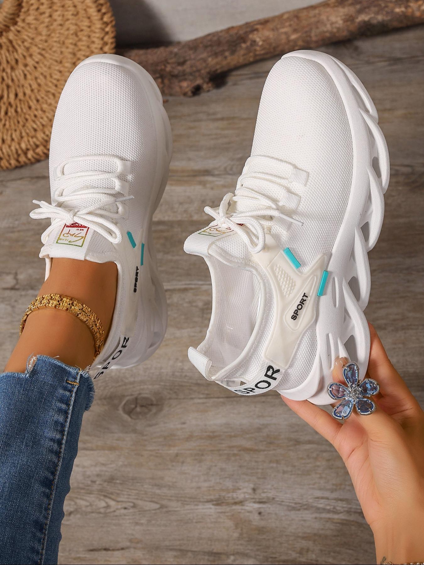 Women's Fashionable Lace Up Low Top Blade Soles Sneakers, Casual Comfortable Breathable Sports Running Shoes, All-match Basic Shoes for Daily Wear, Knitted Running Shoes