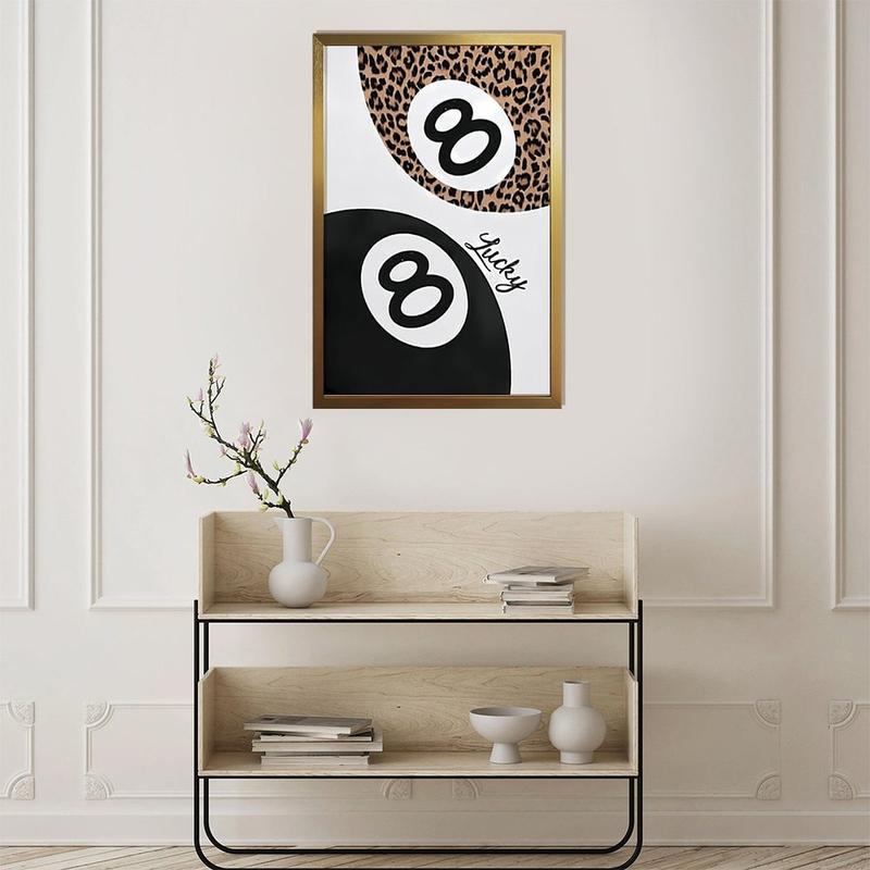 wooden frame Trendy Leopard Canvas Wall Art (Frame) Cheetah Prints Wall Decor Pictures Lucky 8 Ball Posters Preppy Aesthetic Paintings Black Or Gold Framed Acrylic Wall Hanging Painting  Wall Painting Canvas Poster Hallway Home Decoration