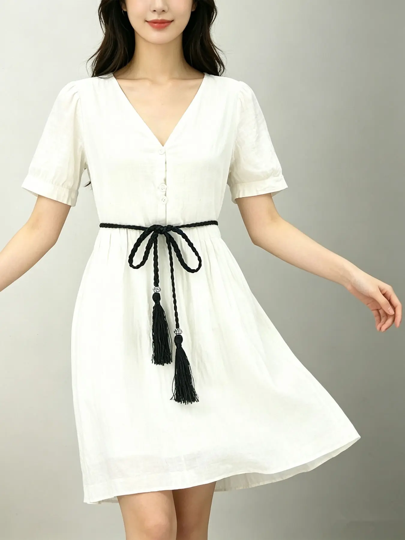 Women's Thin Braided Adjustable Belts with Long Fringe Bow Knot, Bohemian Style Waist Rope for Dresses, Suitable for Medium Body Type