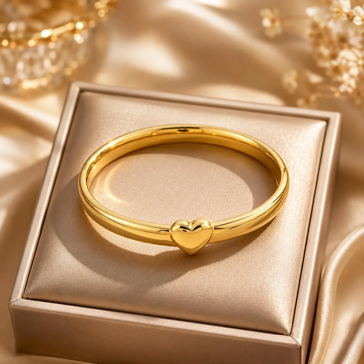 Gold Heart Bracelet, Bangle Bracelet for Women, Open Cuff Bracelet,  Minimalist  Dainty Bracelet, Stackable Bracelet, Love Charm Bracelet, Everyday Jewelry, Gifts for Women,Trendy Love Charm Bracelet for Daily Wear, Valentine’s Day and Birthday Gifts