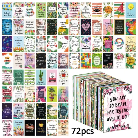 72pcs Daily Affirmation Cards, Inspirational, Horizontal Cards - Inspirational and Encouragement Cards Designs For Positive Thinking, Self-Love, Uplifting Quotes and Motivational Messages, Compact Size, Easy Carrying, Motivational Text Cards