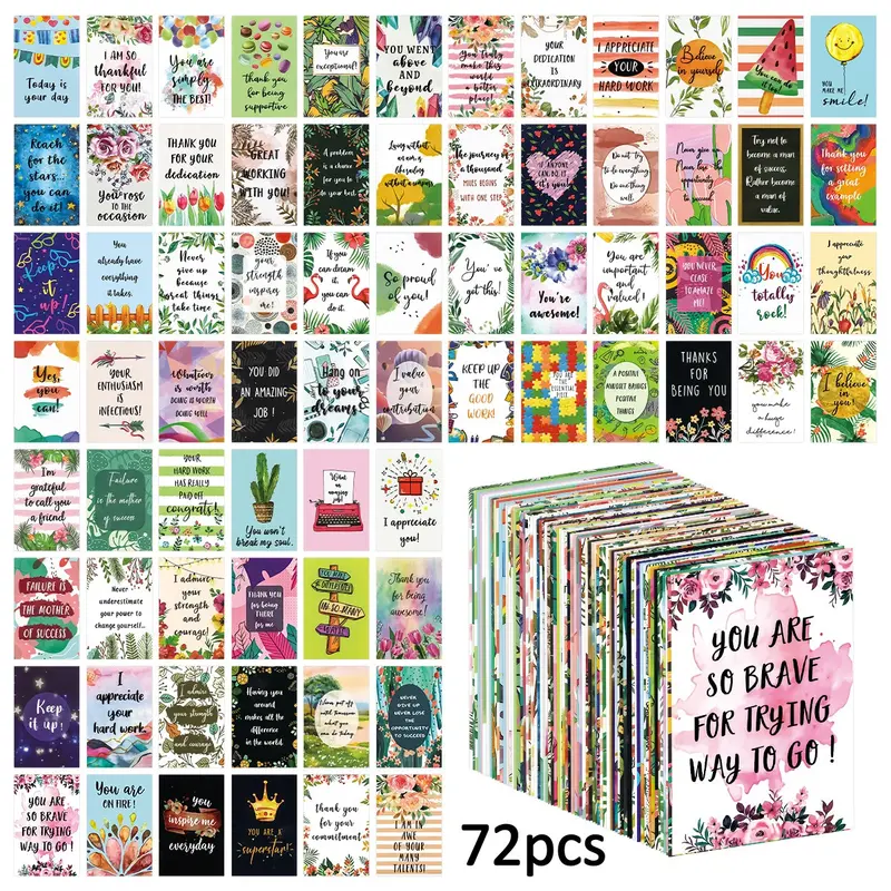 72pcs Daily Affirmation Cards, Inspirational, Horizontal Cards - Inspirational and Encouragement Cards Designs For Positive Thinking, Self-Love, Uplifting Quotes and Motivational Messages, Compact Size, Easy Carrying, Motivational Text Cards