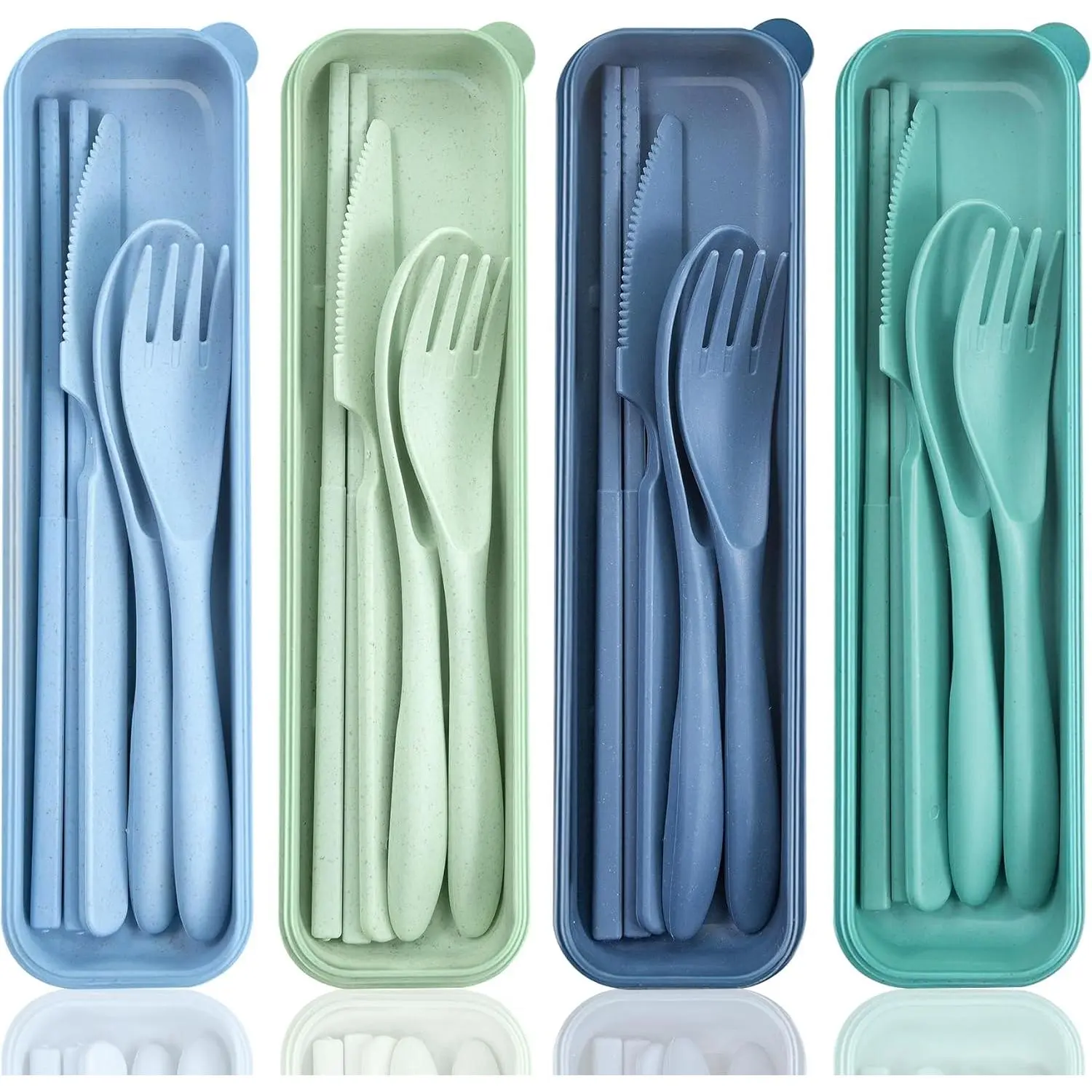 Green Travel Utensils with Case,  Utensil Sets for Lunch Box, Chopsticks  Plastic Utensils Lunch Box Accessories for Adults,Portable Utensils Set with Case,Camping Accessories