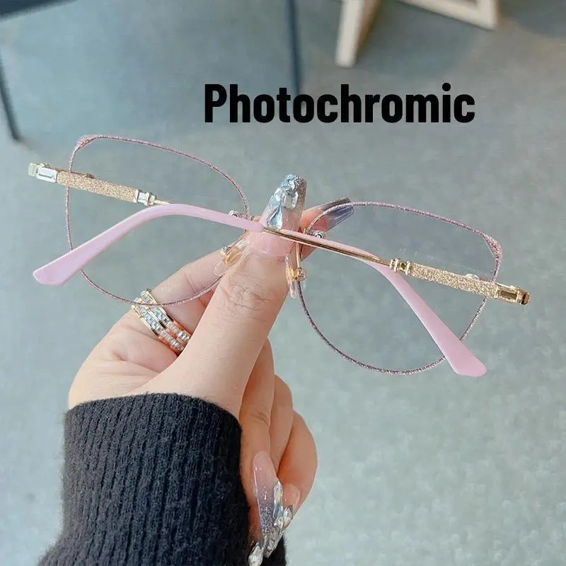 1PCS Photochromic Metal Glasses Women Men Oversized Frame Eye Protection Ultra Light Eyeglasses Office Computer Goggles