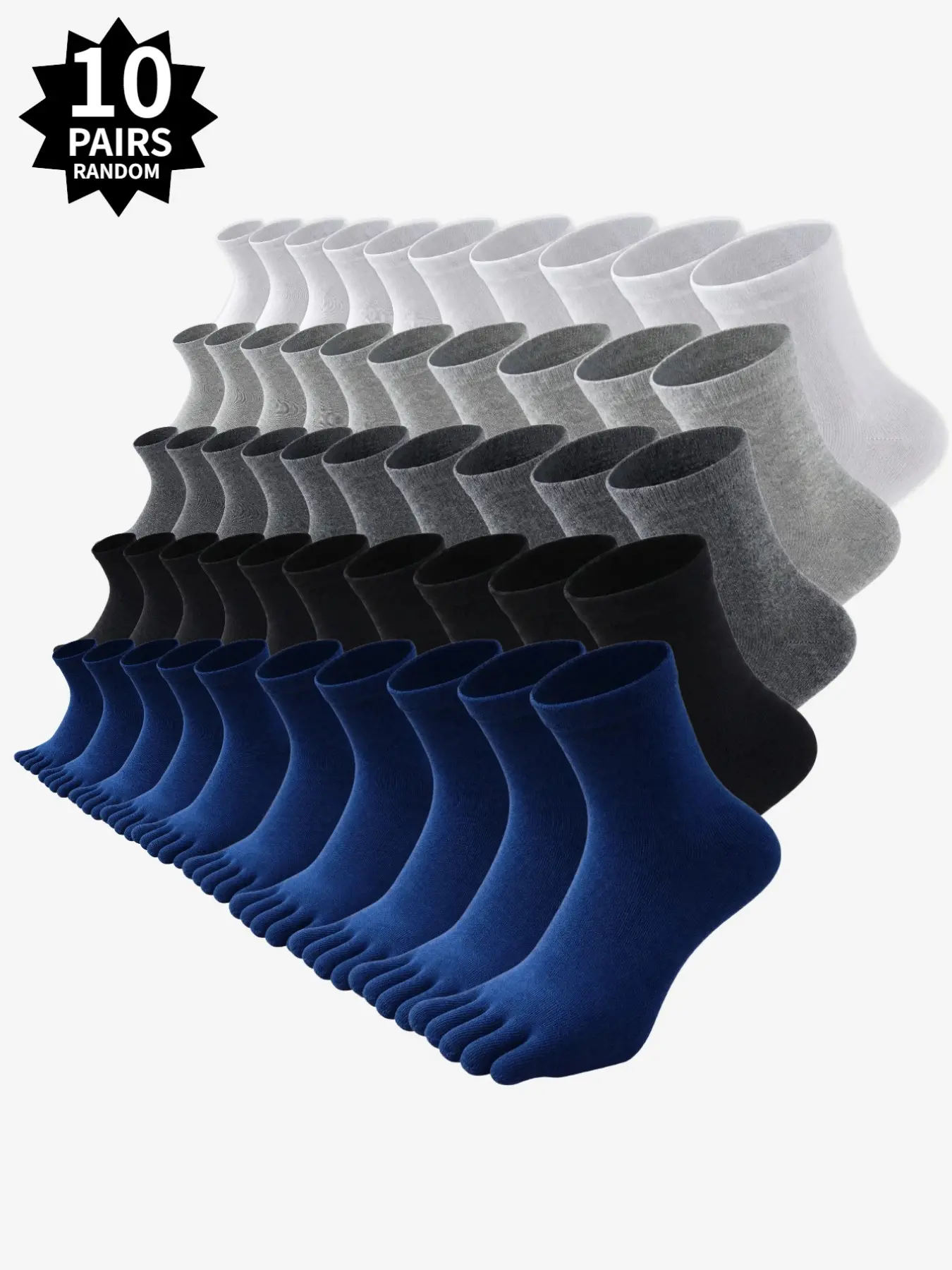10 Pairs Five Finger Socks for Men in All Seasons, Mid Leg Split Toe Socks, Sporty, Sweat Absorbing, Breathable Split Toe Socks