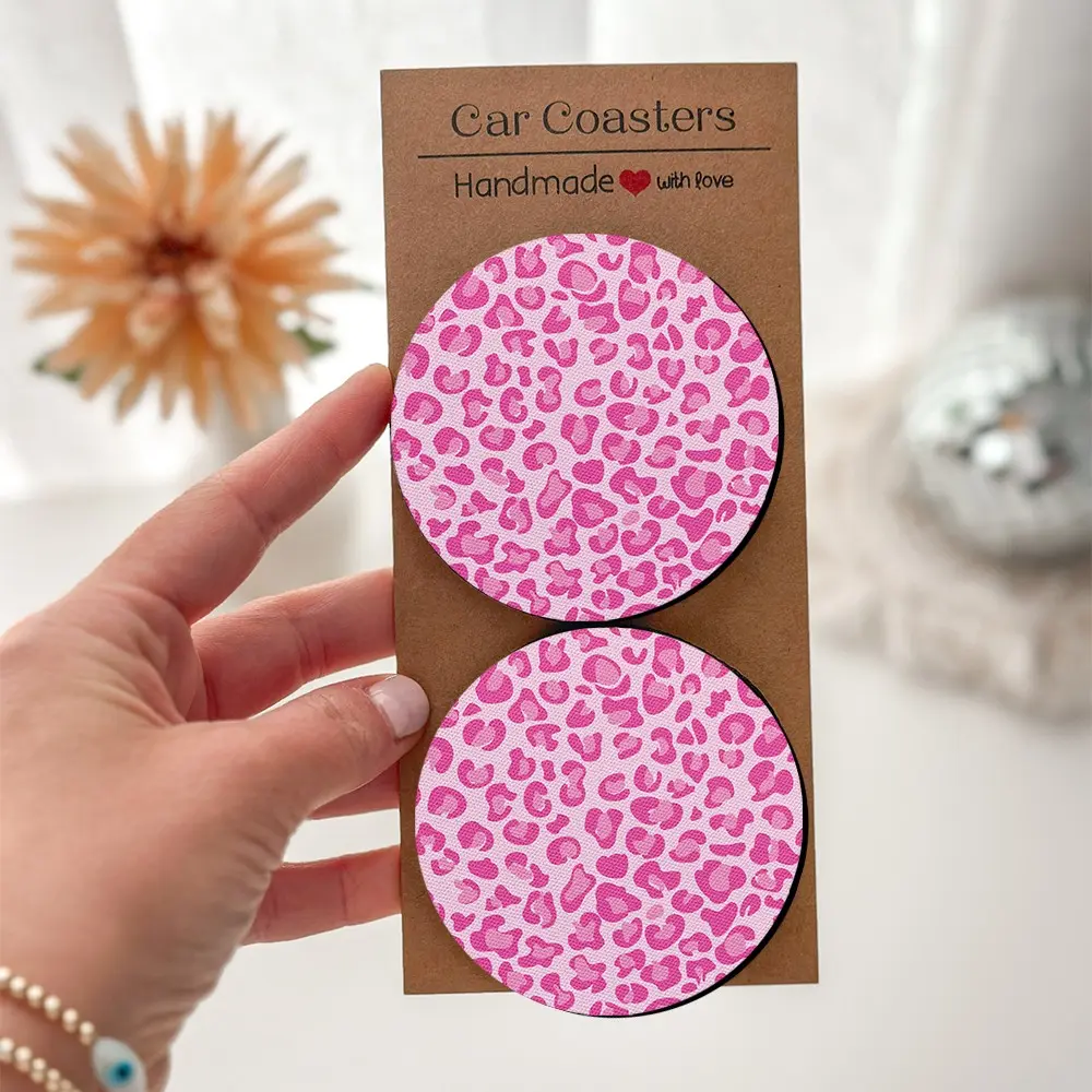 Irresistible Pink Leopard Print - Desktop Coasters, Coaster Set, 2/4 Pcs Absorbent Neoprene, Gift for Her, Creative Gift, Birthday Gift, Christmas Filler