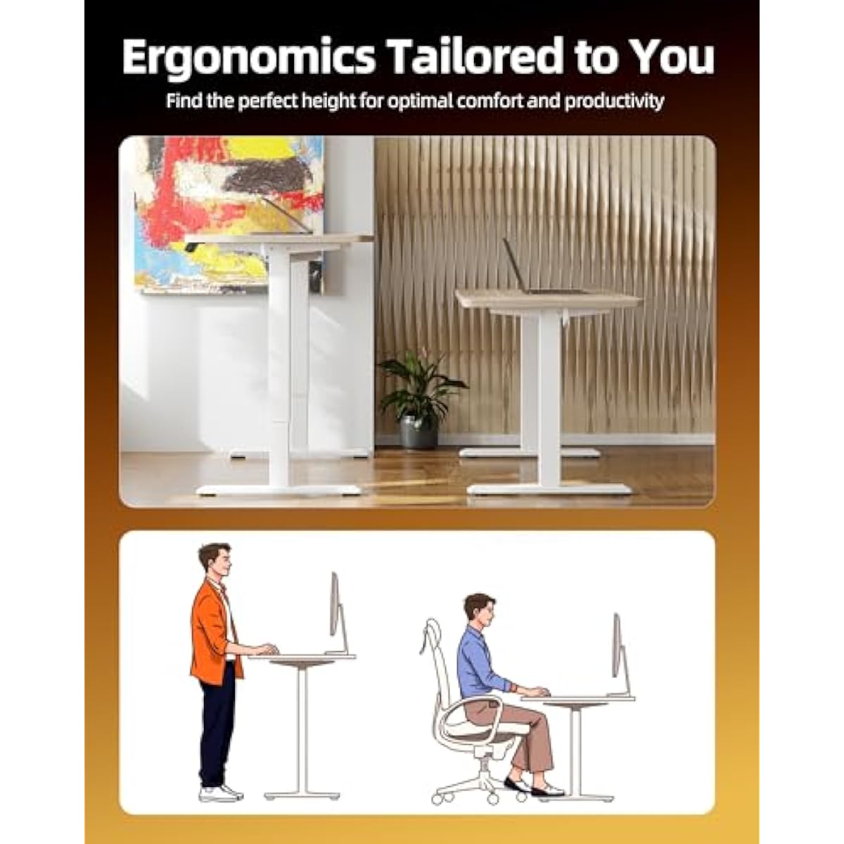 Standing Desk, 47 * 24 Inches Adjustable Height Stand up Desk,Sit Stand Home Office Table with Splice Board