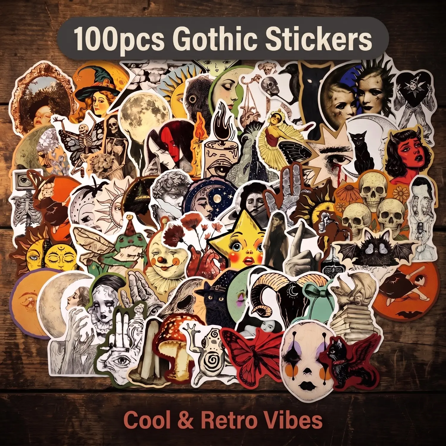 100Pcs Vintage Dark Weirdcore Aesthetic Stickers, Assorted Retro Surreal Gothic Decals, Stickers for Scrapbooking, Art Stickers, Planner Accessories & Office Products, DIY Decor for Skateboard Journal Notebook, Perfect Gift for Alt Subculture Lovers