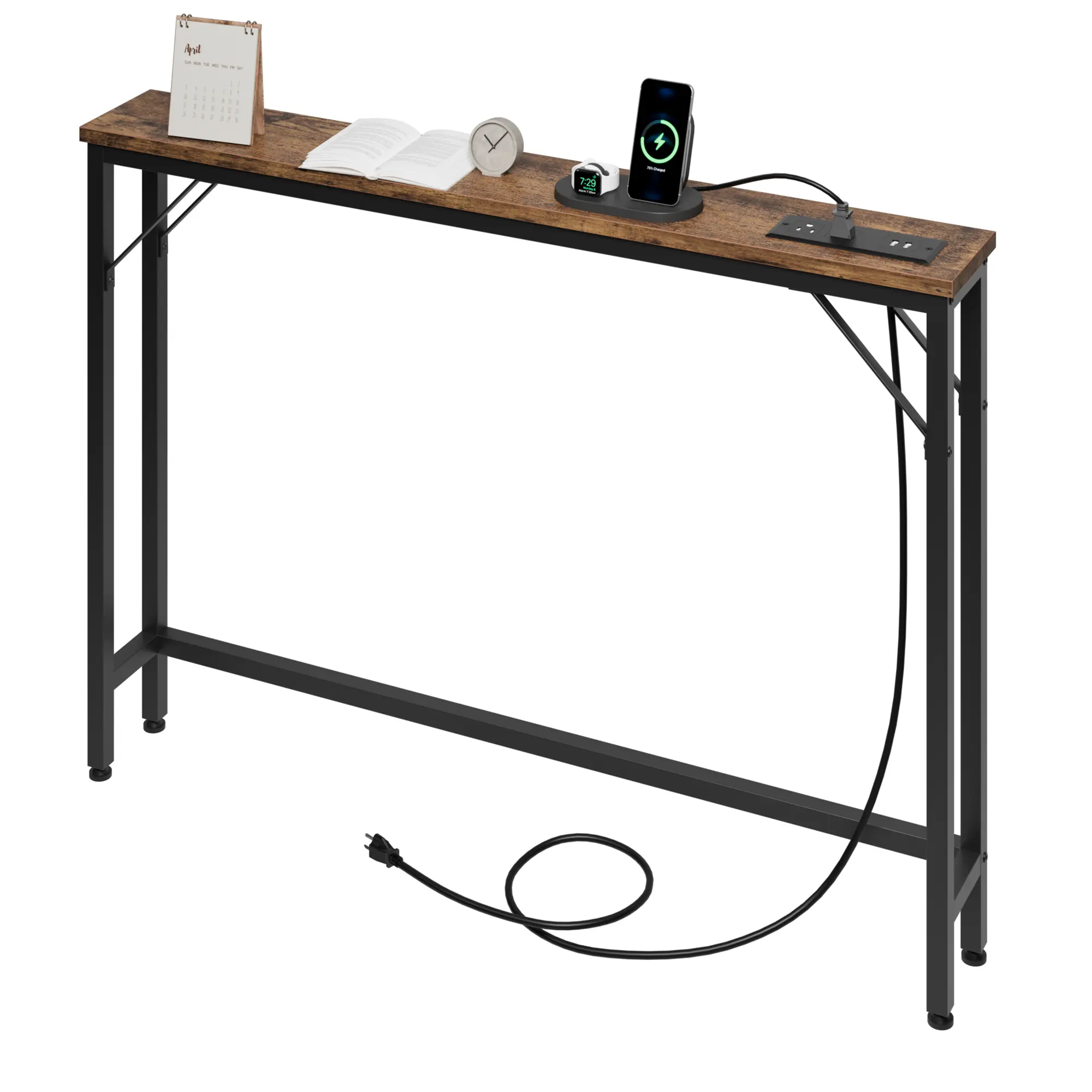 Slim Console Table for Living Room – 5.9" Narrow Sofa Side Table – Tall Storage Entryway Table – Rustic Black or Grey – Ideal for Hallway, Bedroom, Kitchen