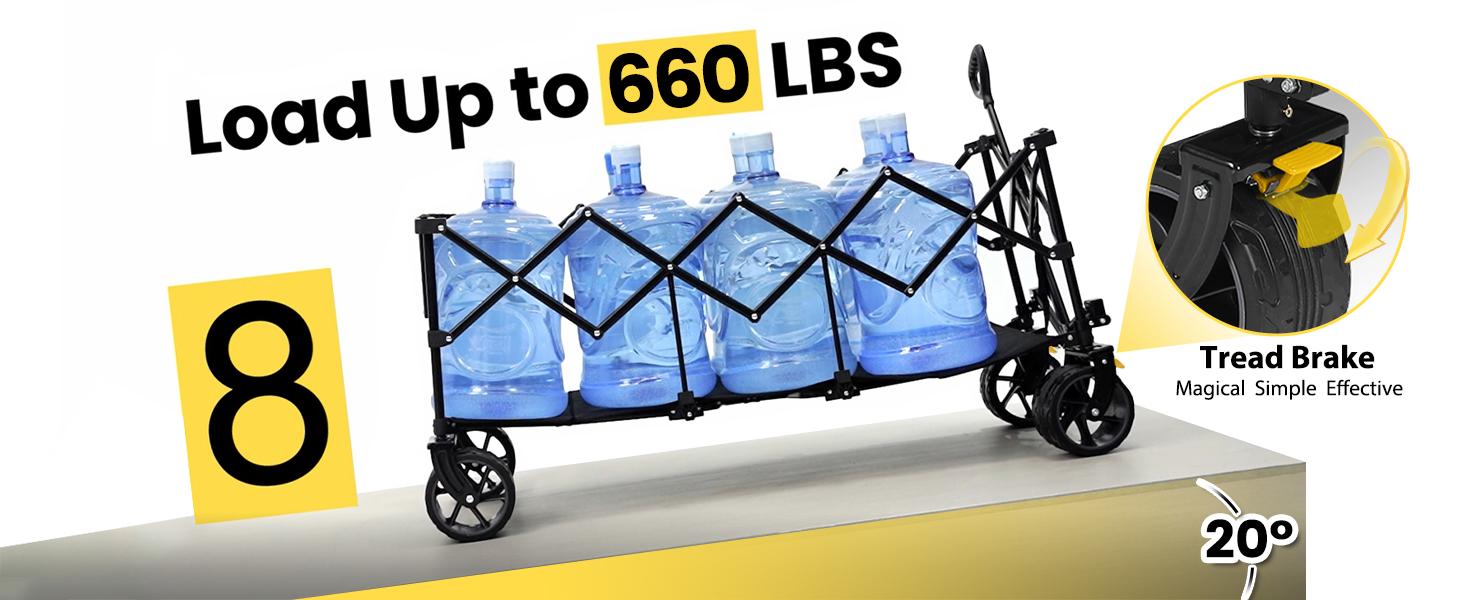 Extended Collapsible Foldable Wagon with 660lbs Weight Capacity, Heavy Duty Folding Utility Garden Cart with Big All-Terrain Beach Wheels & Drink Holders. Royal Blue