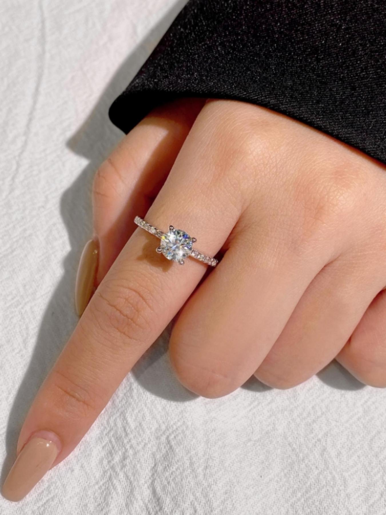 S925 Sterling Silver 1CT Moissanite Solitaire Ring, Elegant Jewelry for Women, Trendy All-match & Exquisite Jewelry for Birthday Gift with Box