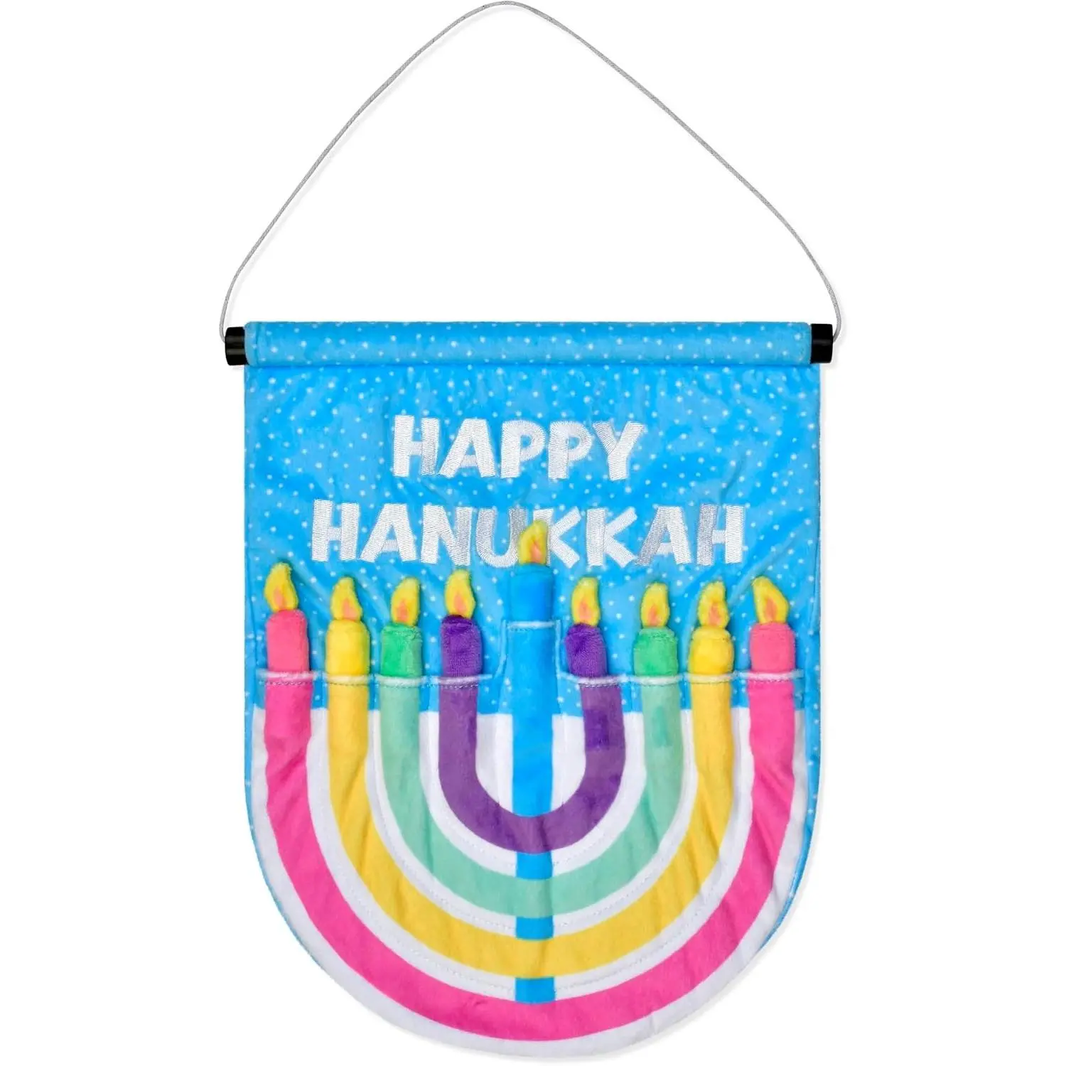 Sweet Hanukkah Plush Fleece Wall Menorah with Removable Candles