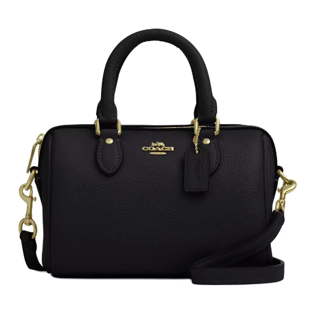 COACH Rowan Mini Crossbody Bag for Women – Adjustable Detachable Strap, Embossed Pebbled Leather, Black