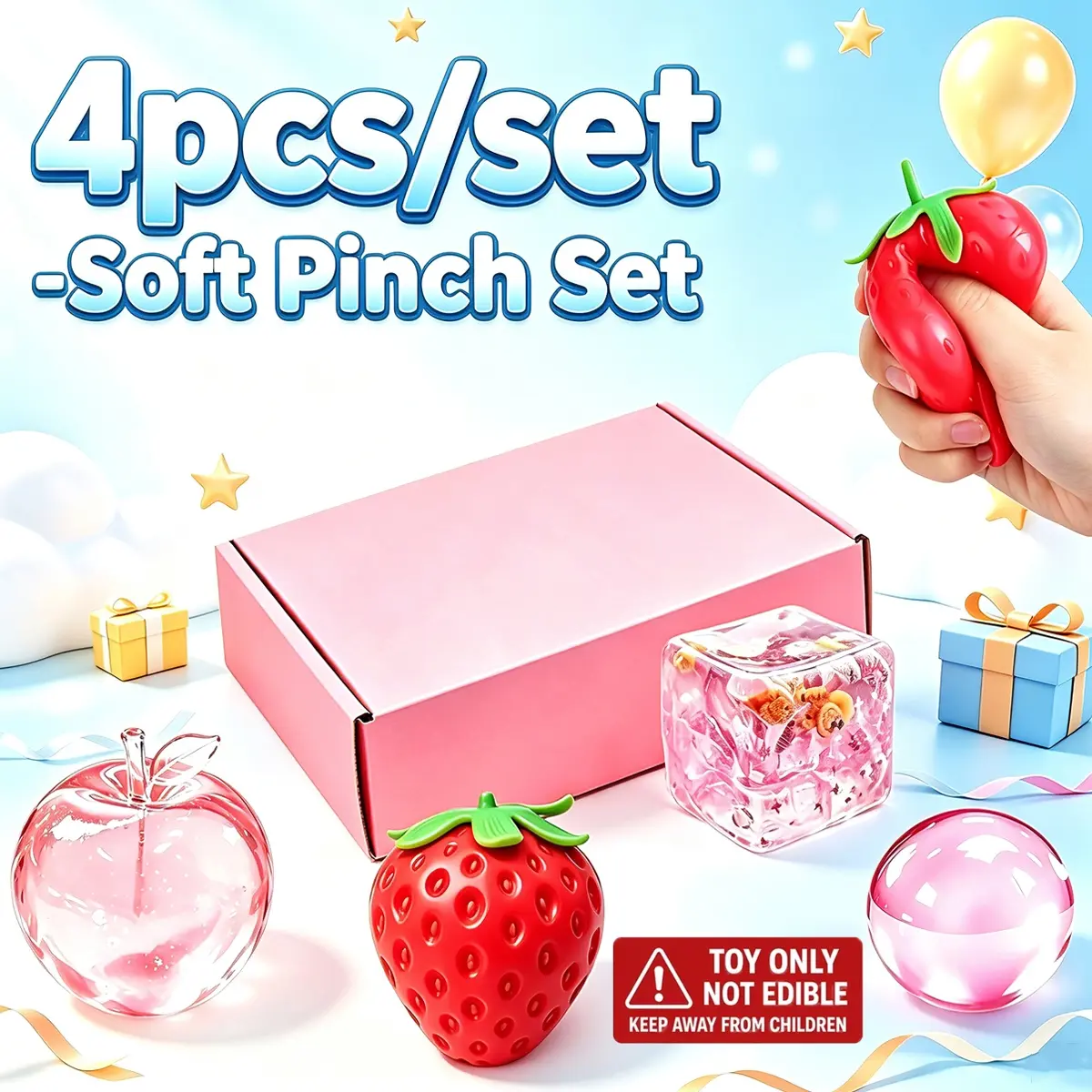 4pcs/set - Mysterious Pink Blind Box Stress Relief Toy, Sensory Set, Creative Slow Back Squeezing Toy, Party Gift, Soft Compression Toy, Soft Squid, Squishy Box Set