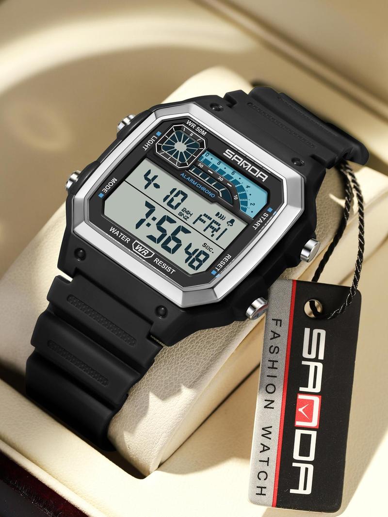 Men's Sporty Digital Watch, Fashion Digital Watch with Luminous Dial & Alarm Function, Waterproof Watch with Digital Display for Men, Fashionable Waterproof Watch Men's Sporty Digital Watch, Fashion Digital Watch with Luminous Dial & Alarm Function, Waterproof Watch with Digital Display for Men, Fashionable Waterproof Watch