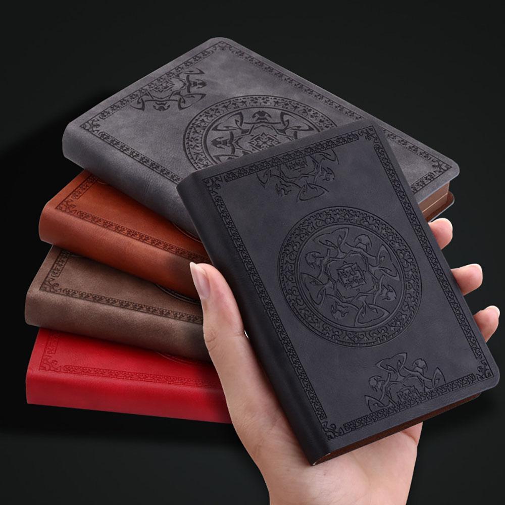 Geometric Pattern A6 PU Leather Cover Notebook, 1 Count Vintage Cover Notebook, Portable Notebook for Office School, Gift for Friend, Travel Diary Notebook