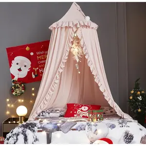 Bed for Girls,Round Dome Dreamy Net Bedding Girls Room Play Tent Decor Reading Nook Canopies (Beige Pink)