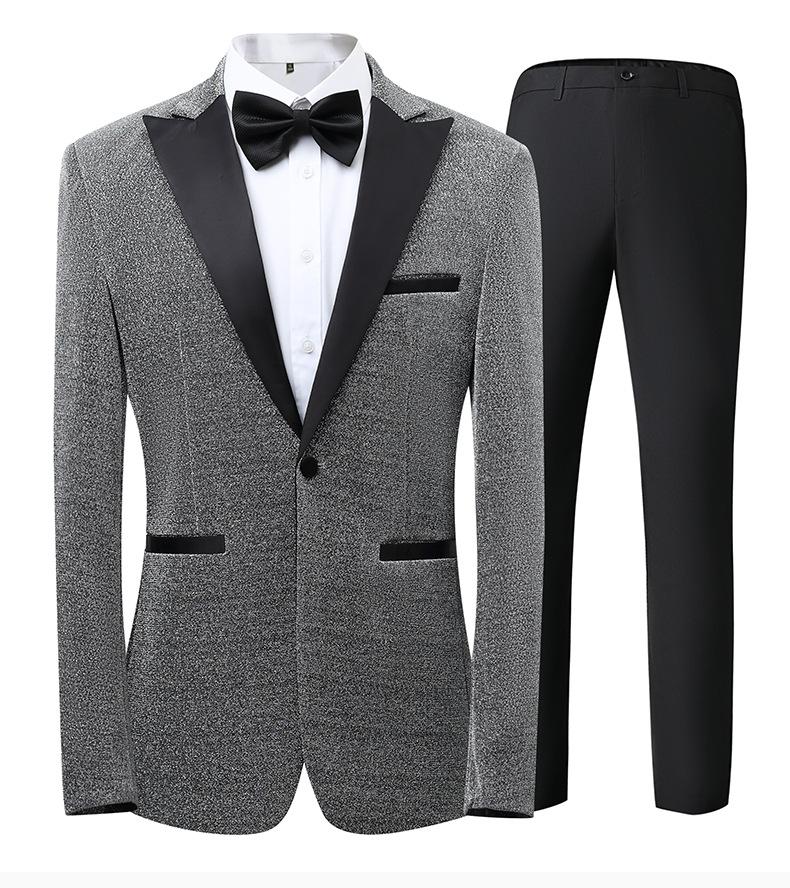 Men's Slim Fit 3-Piece Color Block Suit  Notch Lapel Light Business Groom Wedding Tuxedo, Center Vent