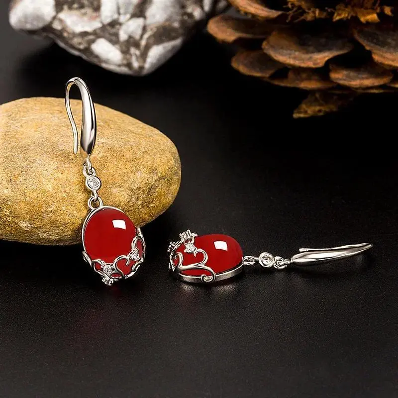Women's S925 Sterling Silver Natural Crystal Dangle Drop Earrings - Ruby/Garnet Gemstone Jewelry, Ideal for Weddings, Friend Gifting, Drop Shipping Compatible