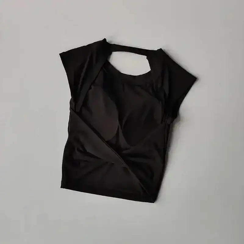 【VibeFit】Sexy Short Backless Fixed Chest Pad Sports T-shirt Vest Women's Tight Fitting Quick Drying Slimming Yoga Suit Top Clothing