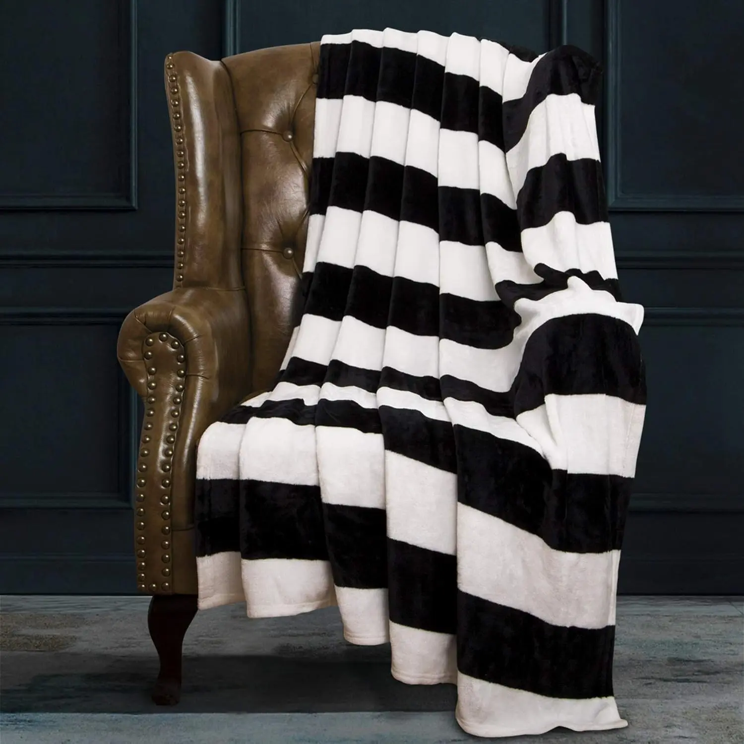 Flannel Throw Blanket, Soft with Black and White Stripe (51"x68")