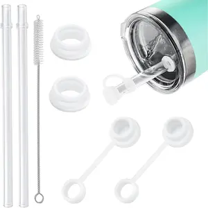 Straw Cover for  Cup, 2 Sets  Spill Stopper Compatible with  Tumbler, Leak Proof Kit of Mug Accessories Including 2 Straw, 2 Cover, 4 Leak Proof Stopper (White2)