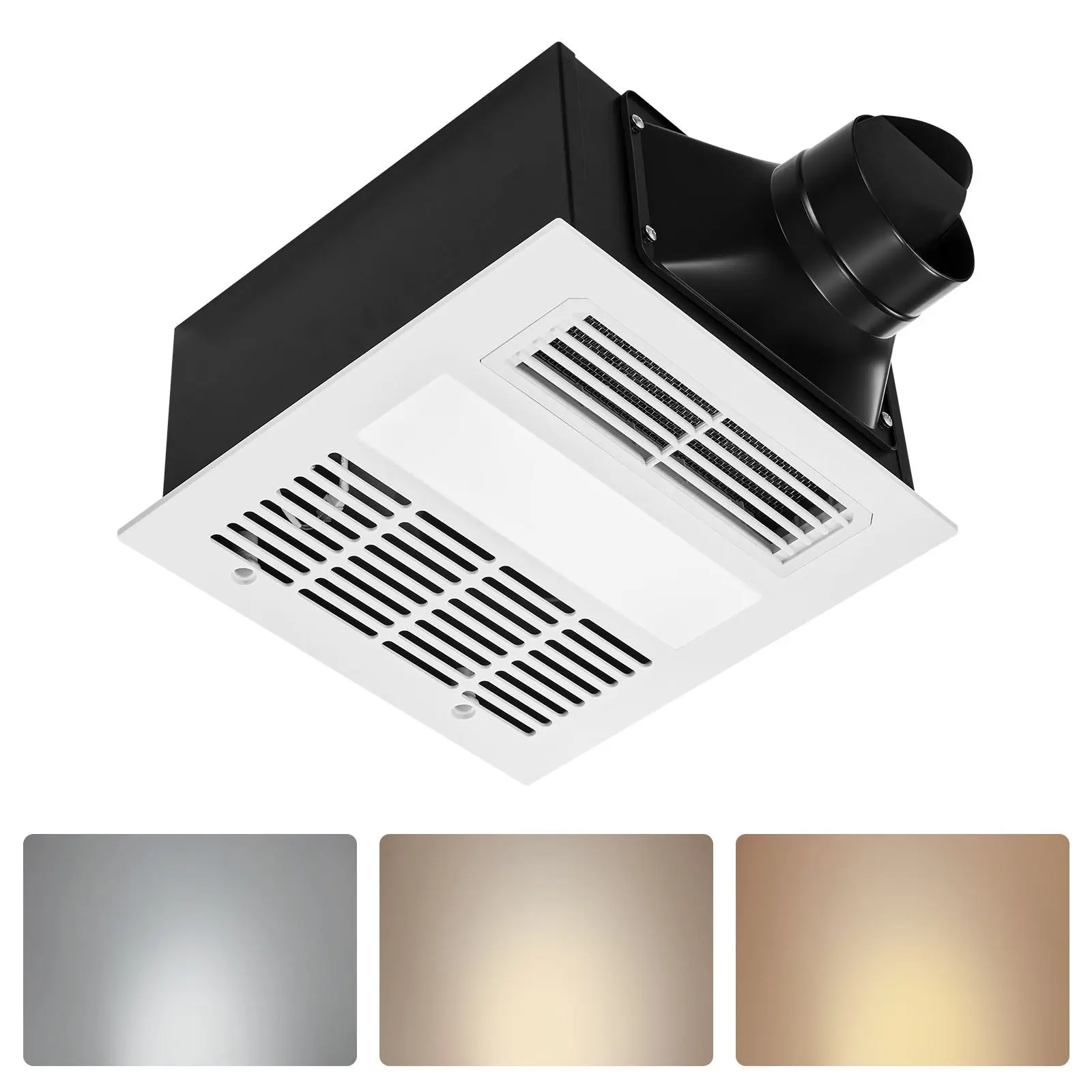 VEVOR Ceiling Mount Bathroom Ventilation Fan + Light with Heater, 80-90-110 CFM, 1500W Power, 1.5 Sones Low-Noise Premium DC Motor, for Laundry Room, Home Ventilation, White