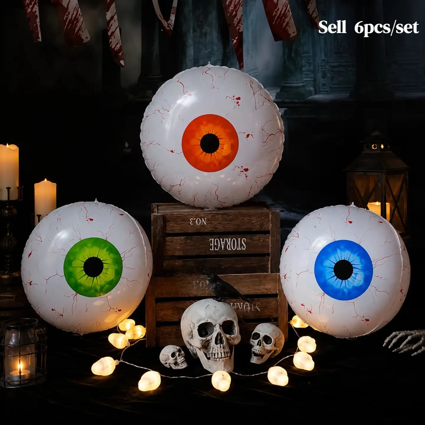 6PCS Spooky Halloween Eyeball Balloons, Giant Creepy Eye Inflatable Decorations, Colorful Horror Balloons for Halloween Party, Haunted House, Yard & Indoor Outdoor Decor，Halloween Party Decorations