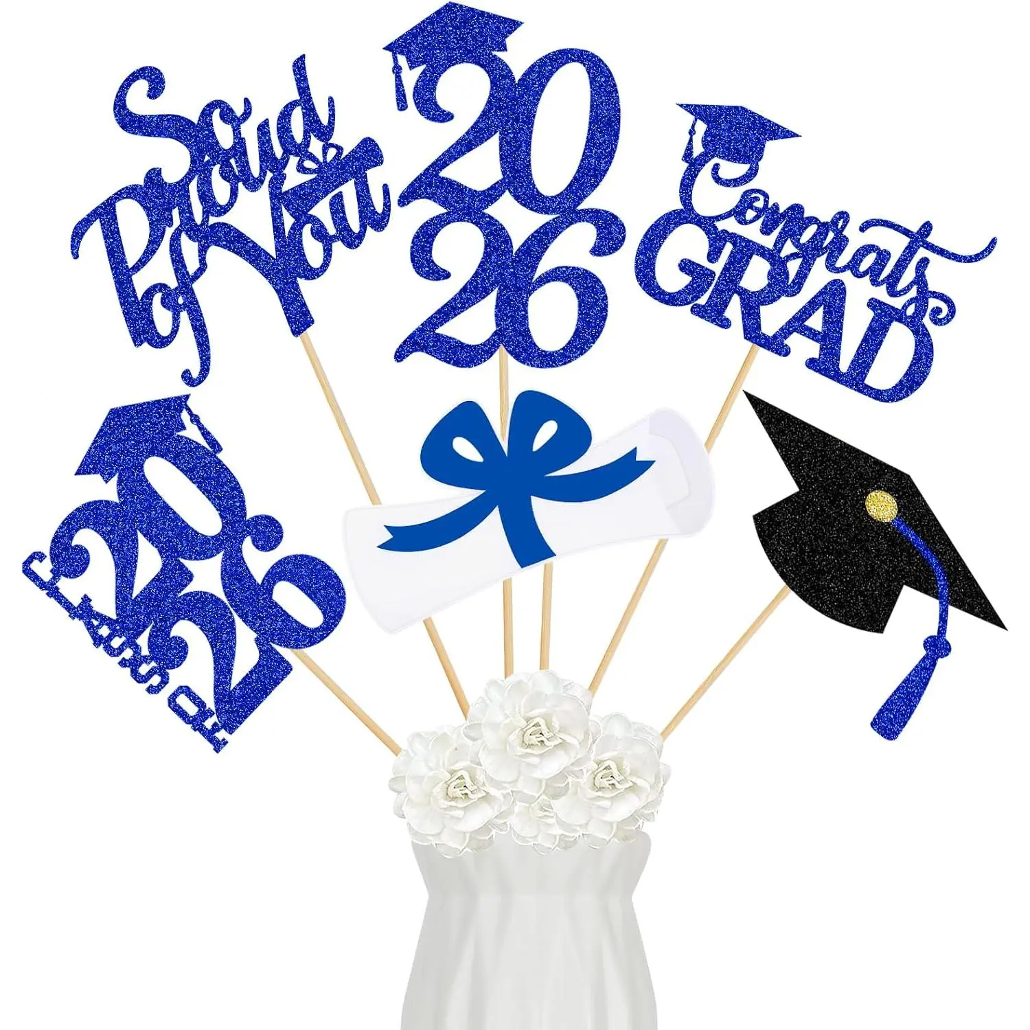 24 count Blue 2026 Graduation Table Centerpieces, Graduation Centerpieces for Tables 2026 Blue Graduation Centerpieces Sticks for 2026 Graduation Party Table Decorations Blue