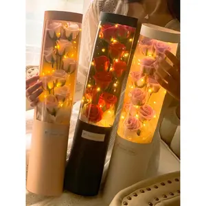 Valentine's Day Custom Rose Bouquet Hug Bucket, Realistic Artificial Flowers, Star Lights, Anniversary Romantic Gift, Wedding Party Decor