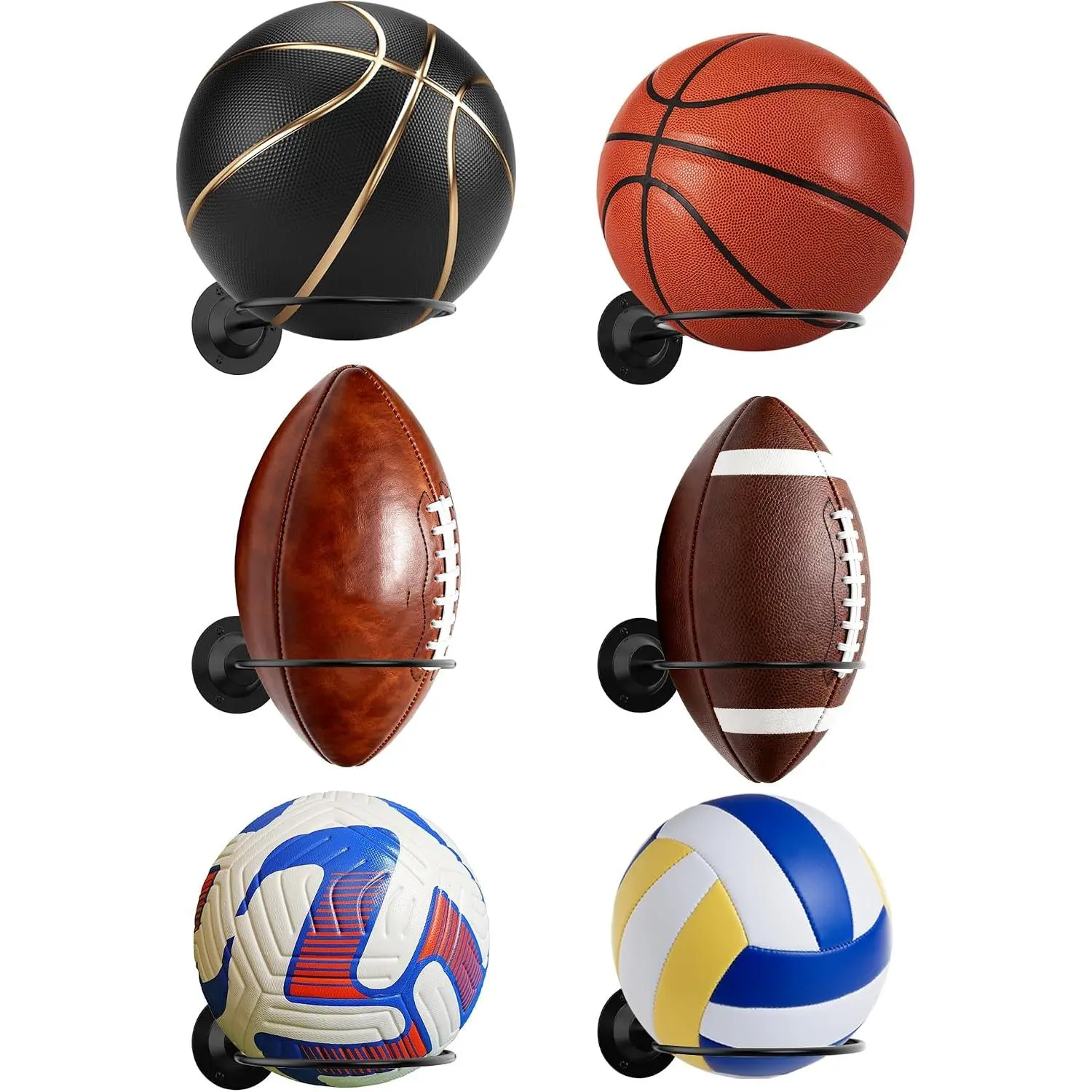 Basketball & Sports Ball Holder - Wall Mount Display Storage for Basketball, Soccer, Volleyball, Football, Rugby - Space Saving, Easy Install, Sturdy Organizer for Multiple Balls