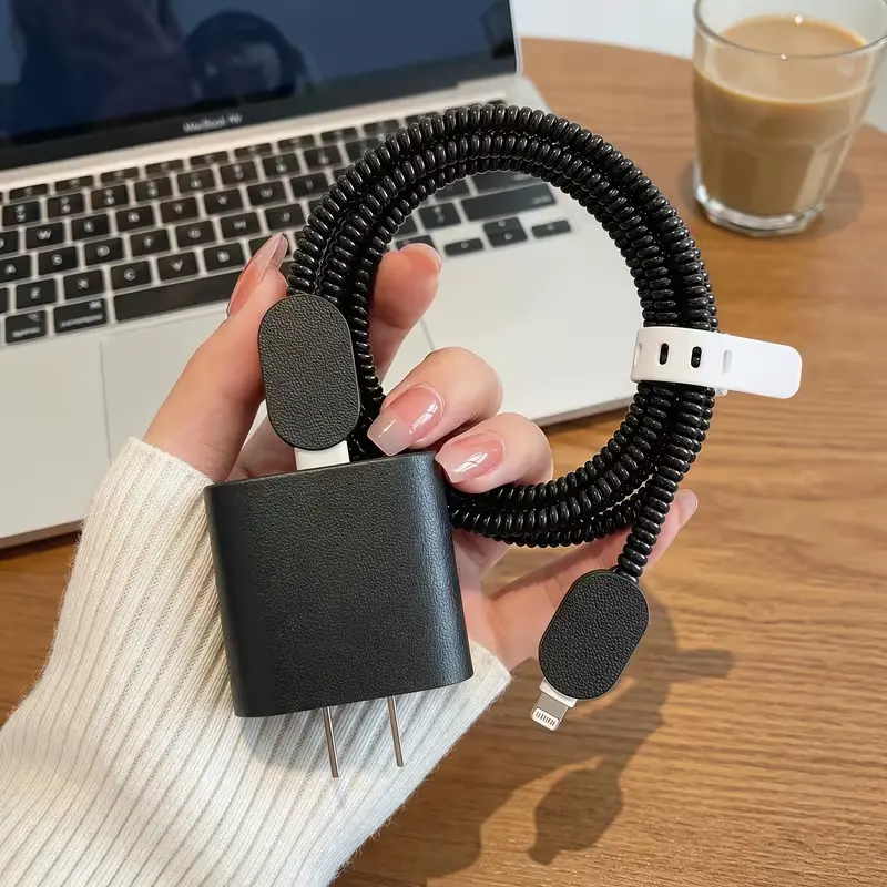 Five-Piece Set Apple 20w Charger Case, Data Cable Protector for iPhone 17/16/15/14, Anti-Break Coiled Design, New Plaid Pattern