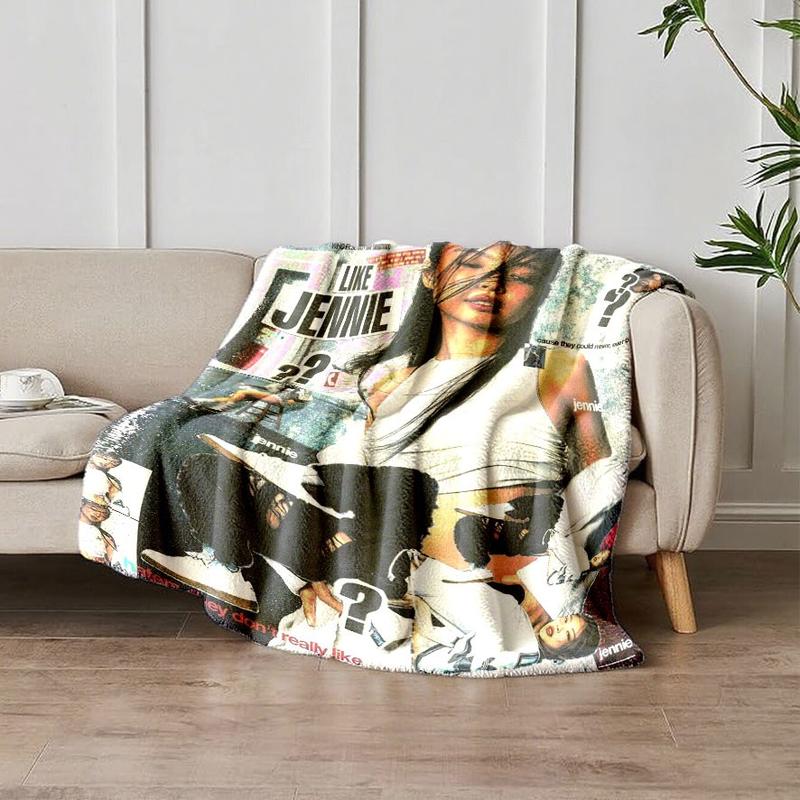 Trendy Patchwork Flannel Blanket, Portable Nap Blanket for All Seasons, Office Sofa Bed Car Plane Warm Blanket