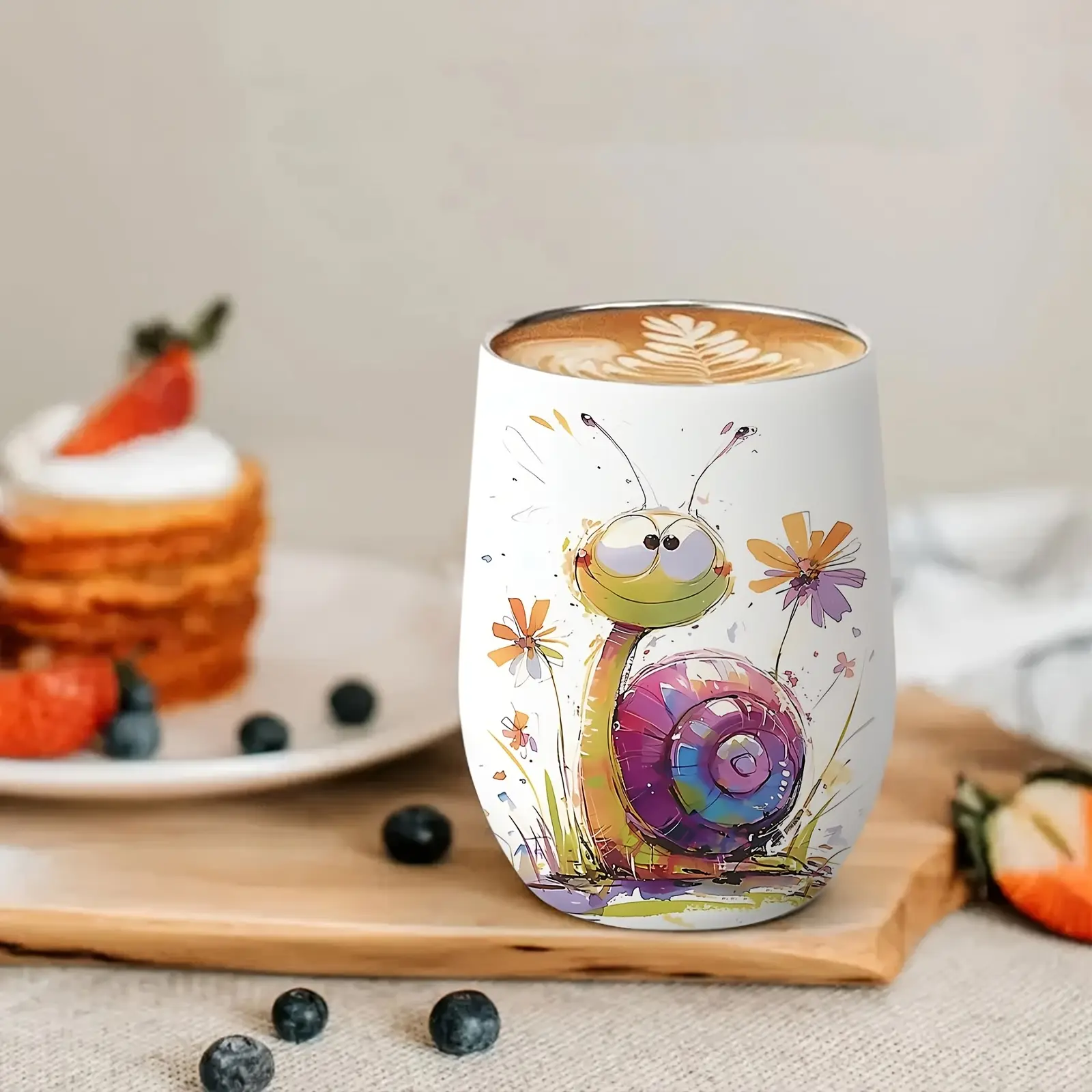 12oz Egg Shell-Shaped Stainless Steel Insulated Tumbler with Lid - Cute Snail Print Kids Drinkware, Portable Kitchen Cup, Novel Animal Design, Unique Gift for Hot/Cold Beverages, Animals