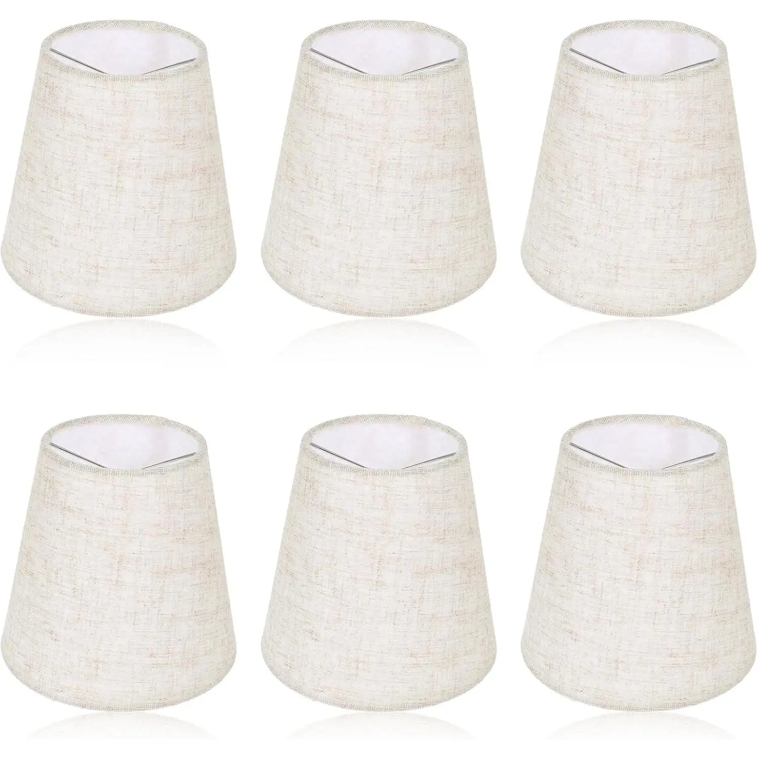 Set of 6 Chandelier Lamp Shades, 5 Inch Mini Barrel Small Clip-on Linen Replacement Lampshade for Table Lamp Wall Sconce Ceiling Light Candelabra Bulbs Size 5.5''x 3.5''x 5.1''