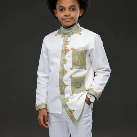 Ethiopian Boy Traditional Hand-Embroidered Outfit, Generational Heritage, Every Stitch Tells a Story, Authentic Cultural Wear