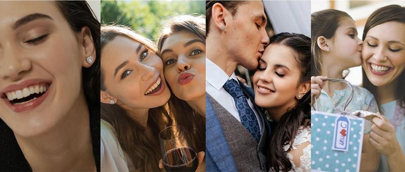 4 Pairs Trendy Sterling Silver CZ Stud Earrings for Women 14K Gold Plated Brilliant Celtic Heart Big Stud Earrings Set Cubic Zirconia Earrings Studs for Sensitive Ear